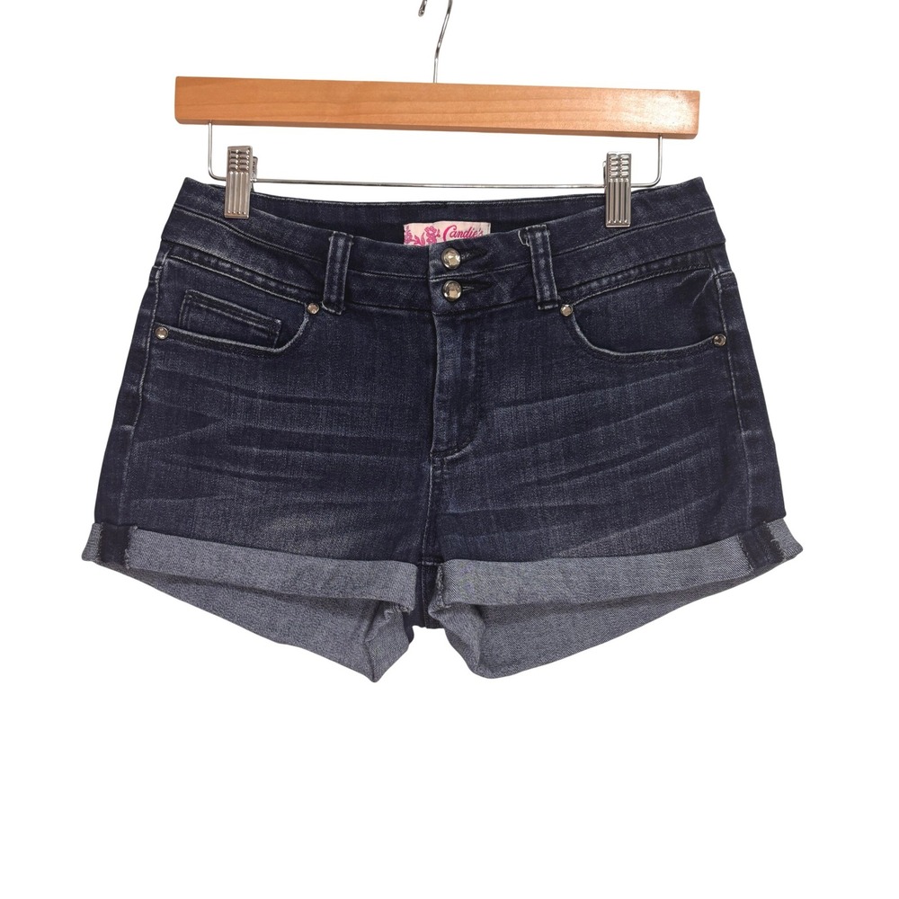 Candie's Denim Shorts Juniors 5 Dark Cuffed Rhinestone Stretch Casual Festival
